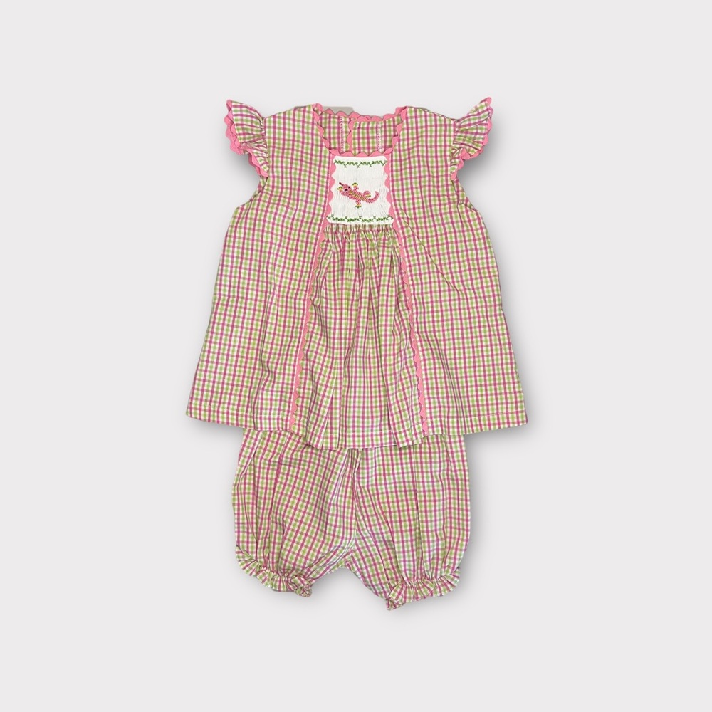 Remember Nguyen Plaid Smocked Lizard Top & Shorts Set NWOT
